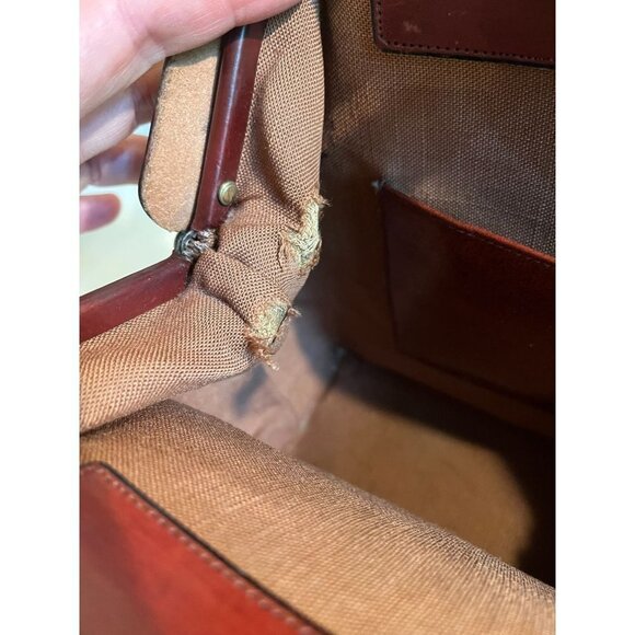 VIntage Etienne Aigner Leather Frame Bag Studded Red Cognac 1960s - Picture 9 of 12